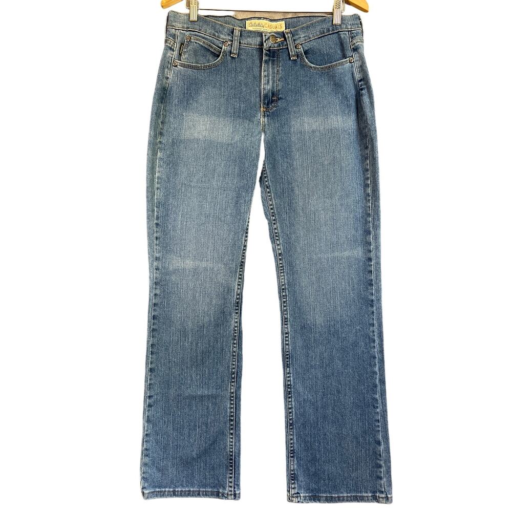 Cabelas Jeans Womens 10 Blue Straight Leg Workwear Ranch Stretch Denim Faded